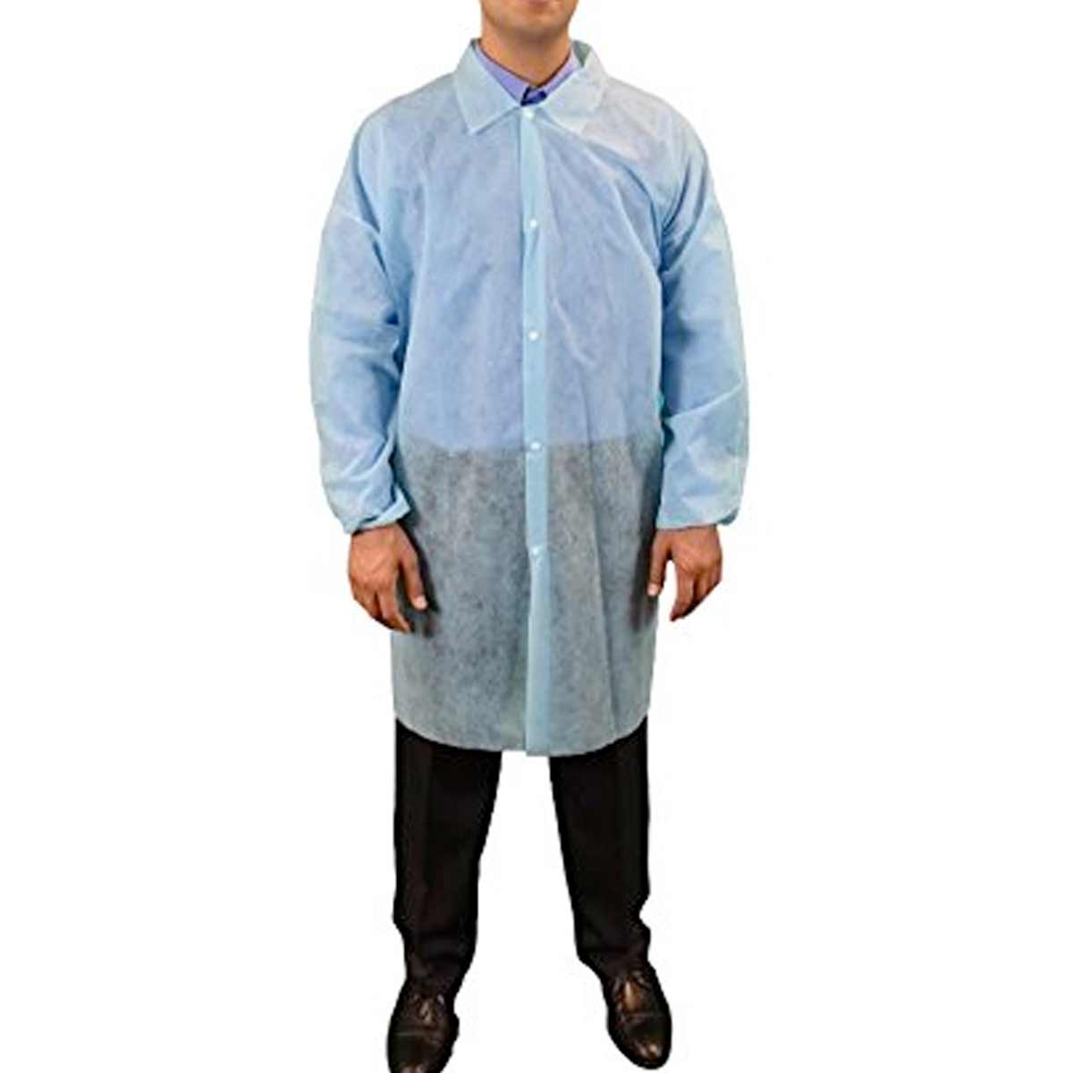 Lab Coats NO Pockets Elastic, Wrist - Light Blue Large, 30/case